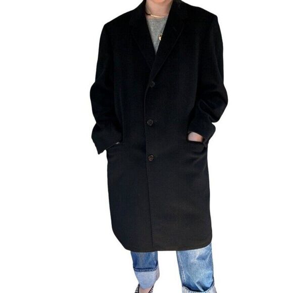 Vintage Mens Black 100% Cashmere Soft Preppy Trench Coat sz 42L - Picture 9 of 12